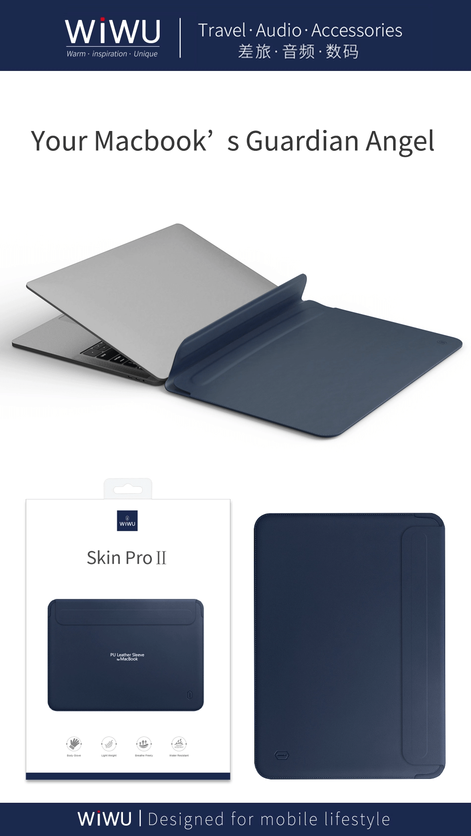 WiWU Skin Pro II Ultra-Schlanke PU Leder Laptop Tasche für New Macbook Air Pro 